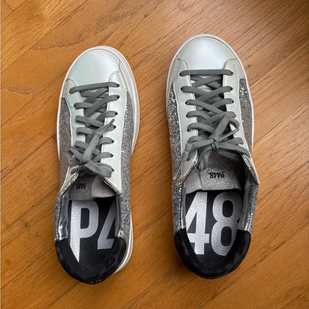 Genuine Leather and Glitter Sneakers with Gray Laces - Picture 2 of 6